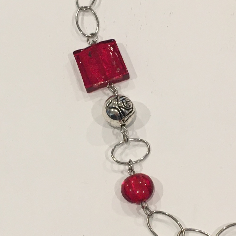 Glass, Shell, Red & Silver Necklace - Picture 3 of 6